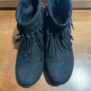 Comfortview Black Suede Fringe Booties